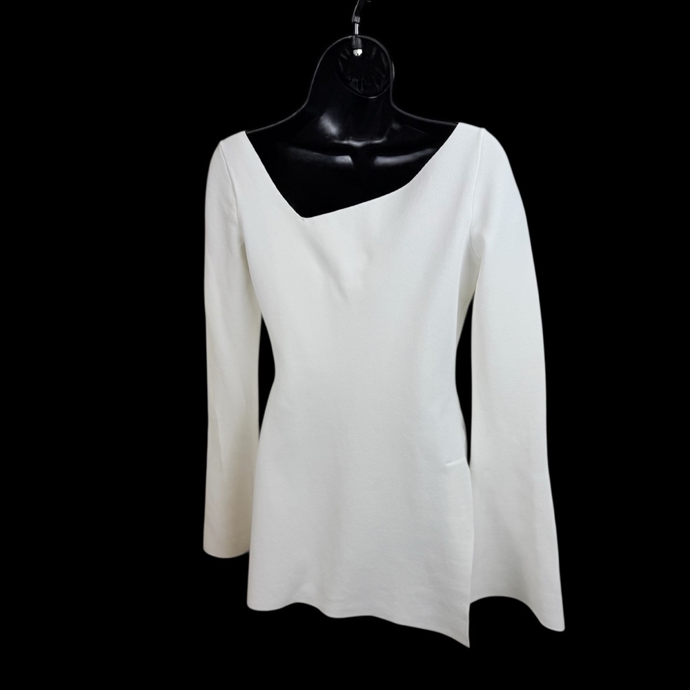 Proenza Schouler White Asymmetric Slit Knit Top Made in Italy S Luxe Minimalist - Picture 9 of 16